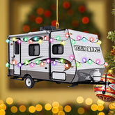 Personalized Travel Trailer Camping Backpacked Ornament Shaped Print Flat Two Sided Mica Plastic Family Custom Name Christmas Tree Hanging Pine Decorations for Couple Friends (1, CP16)